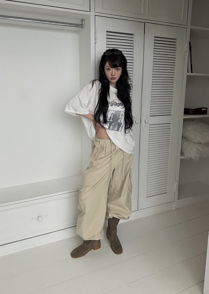 AMOOD韓國直郵女裝新款熱賣真品休閑時尚26夏季休閑褲口袋褶裥AMOOD休閑褲