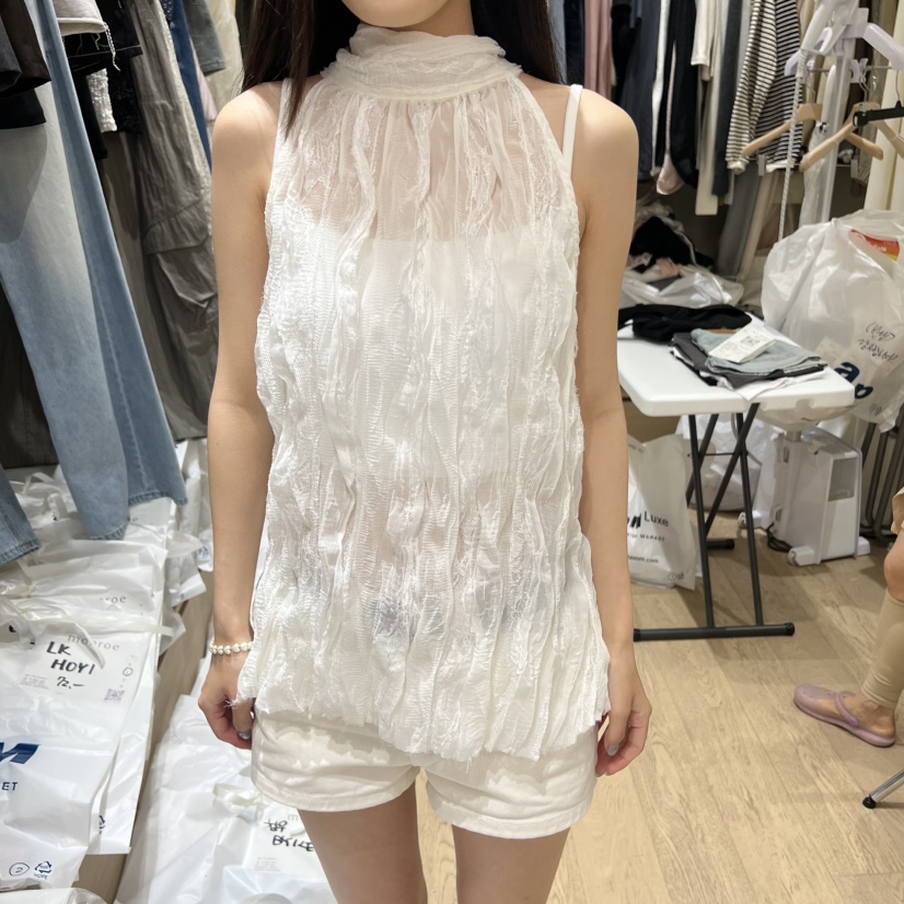 MEMOIRE東大門代購女裝新品推薦時尚26夏季吊帶背心高領無袖MEMOIRE吊帶/背心圖色1