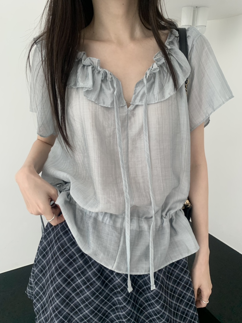 LE AVE韓國代購女裝新品時尚26夏季真品推薦休閑襯衫蕾絲衫LE AVE襯衫/蕾絲衫
