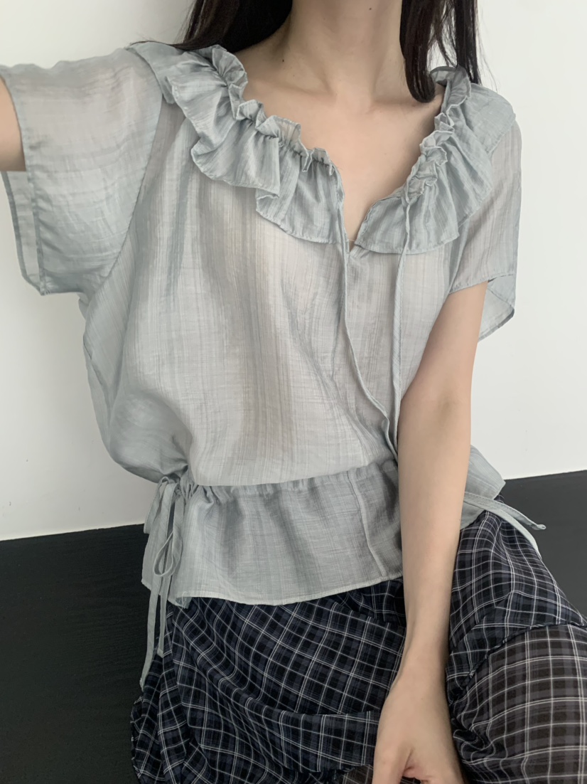 LE AVE韓國代購女裝新品時尚26夏季真品推薦休閑襯衫蕾絲衫LE AVE襯衫/蕾絲衫