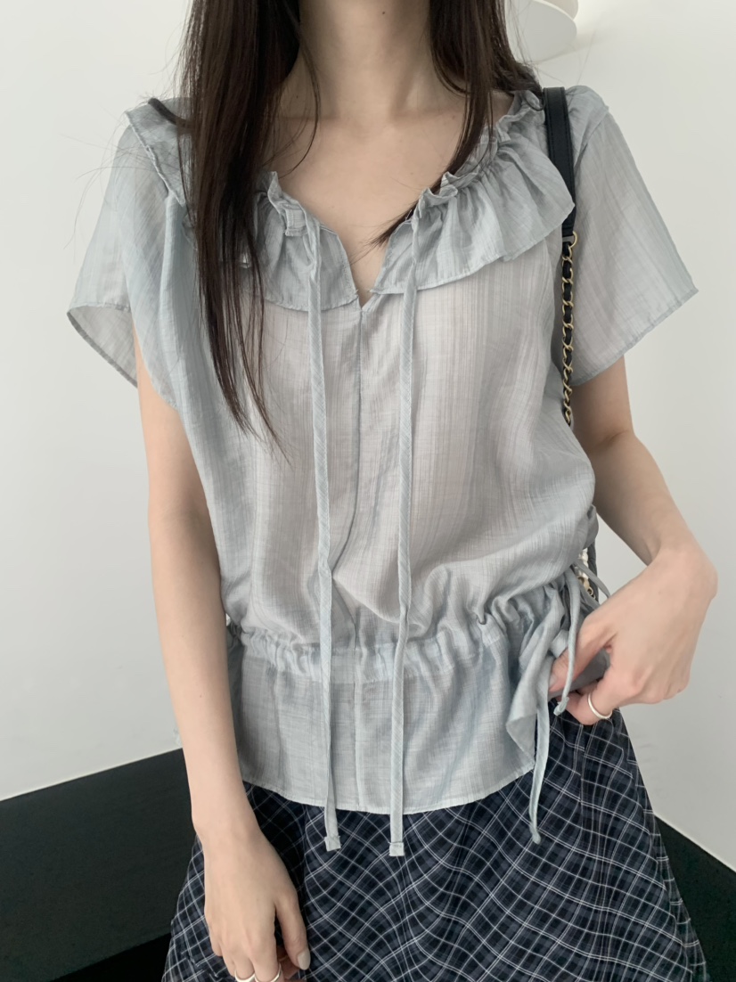 LE AVE韓國代購女裝新品時尚26夏季真品推薦休閑襯衫蕾絲衫LE AVE襯衫/蕾絲衫