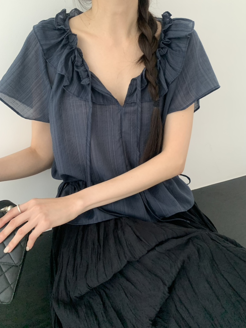 LE AVE韓國代購女裝新品時尚26夏季真品推薦休閑襯衫蕾絲衫LE AVE襯衫/蕾絲衫