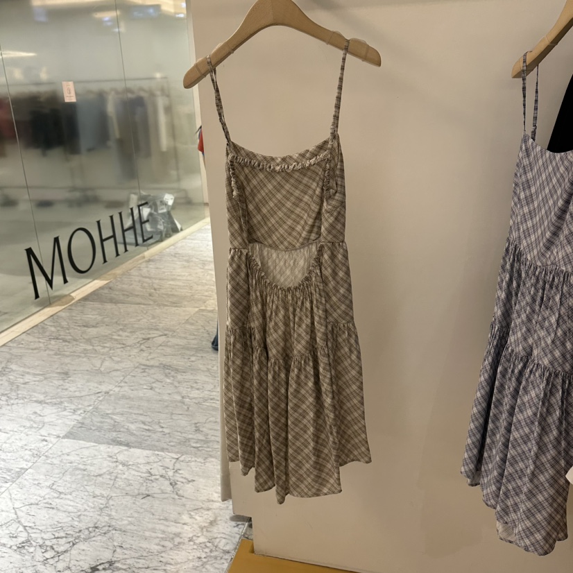 DE VENTI韓國直郵女裝新品26夏季休閑真品連衣裙修身格紋DE VENTI連衣裙