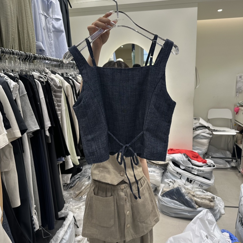 AT THE END東大門代購女裝新品26夏季時尚熱賣馬甲亞麻AT THE END馬甲