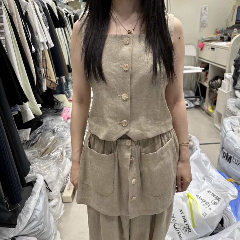 AT THE END東大門代購女裝新品26夏季時尚熱賣馬甲亞麻AT THE END馬甲圖色1