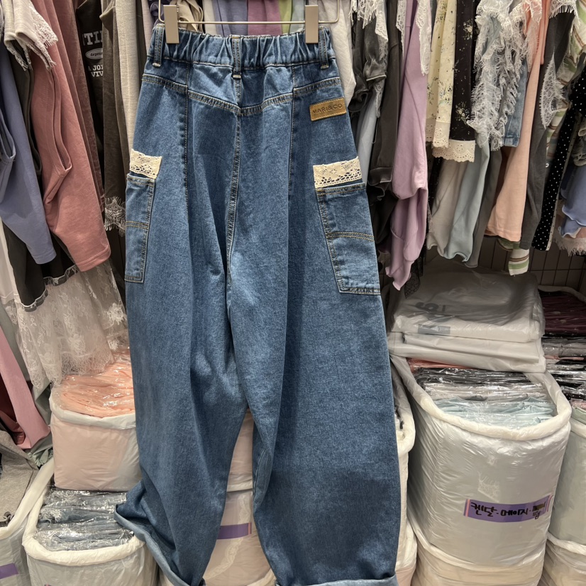 MARI CO東大門代購女裝新品時尚休閑真品牛仔褲口袋刺繡MARI CO牛仔褲