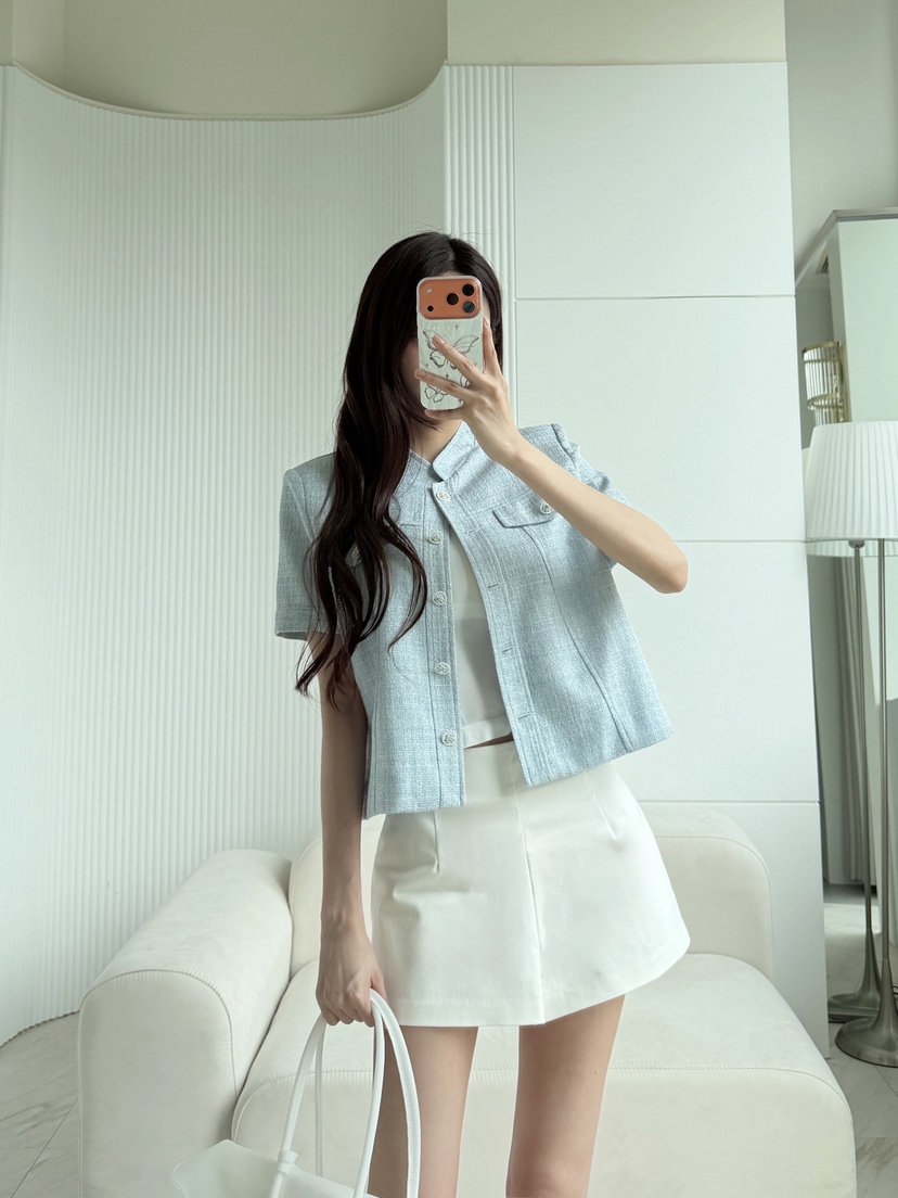 CLOTH東大門實拍女士新款熱賣時尚人氣26夏季夾克粗花呢珍珠CLOTH夾克圖色2