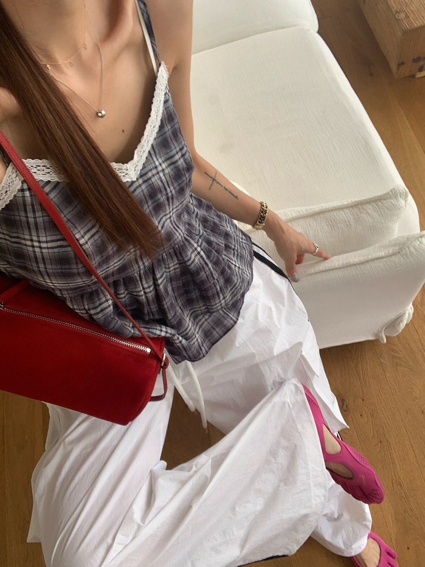 REVE CITE-L韓國代購女士新品人氣時尚吊帶背心格子層疊REVE CITE-L吊帶/背心