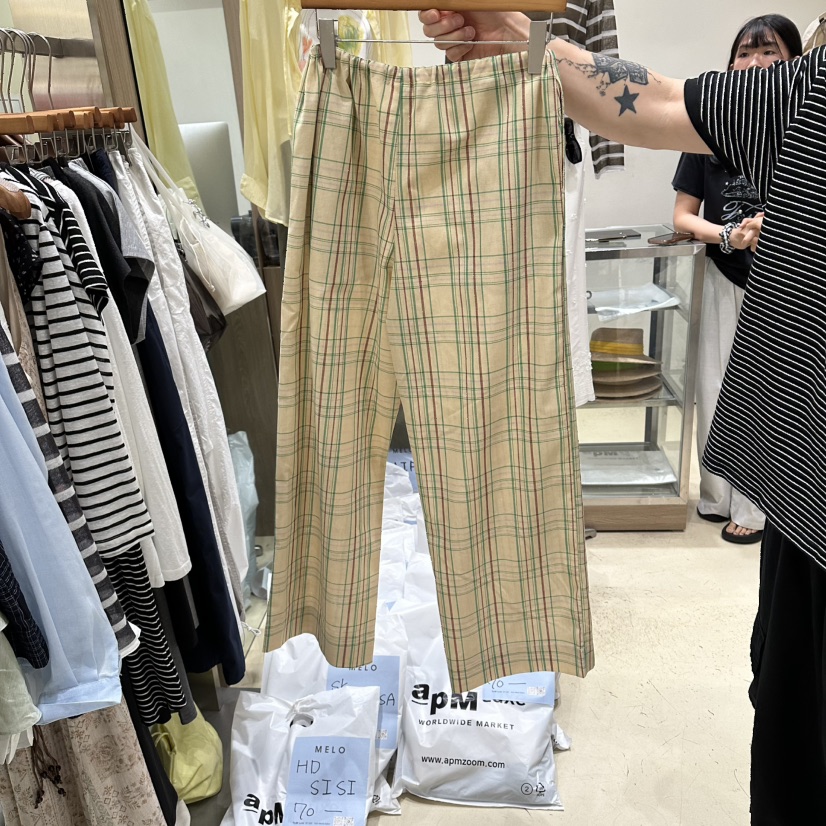 MELO韓國代購女士新款熱賣時尚推薦真品人氣休閑褲格子棉MELO休閑褲