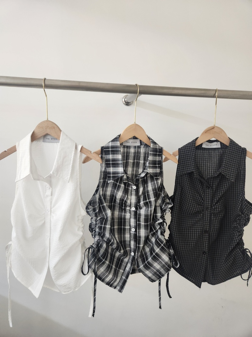 THE OTHER東大門實拍女士新品時尚熱賣吊帶背心褶裥無袖THE OTHER吊帶/背心