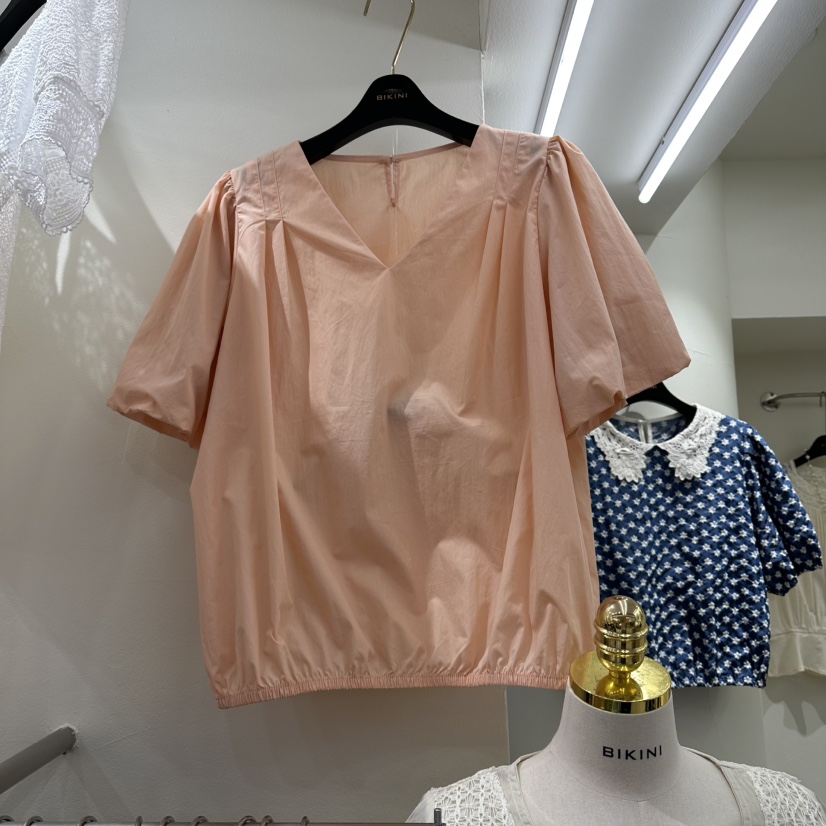 BIKINI韓國代購女士新款職業休閑推薦時尚襯衫蕾絲衫褶裥BIKINI襯衫/蕾絲衫圖色1