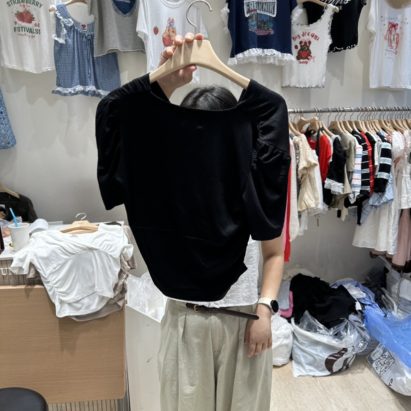UNDERSTAR_VINTAGE東大門代購女士新款26春夏職業T恤褶皺UNDERSTAR_VINTAGET恤