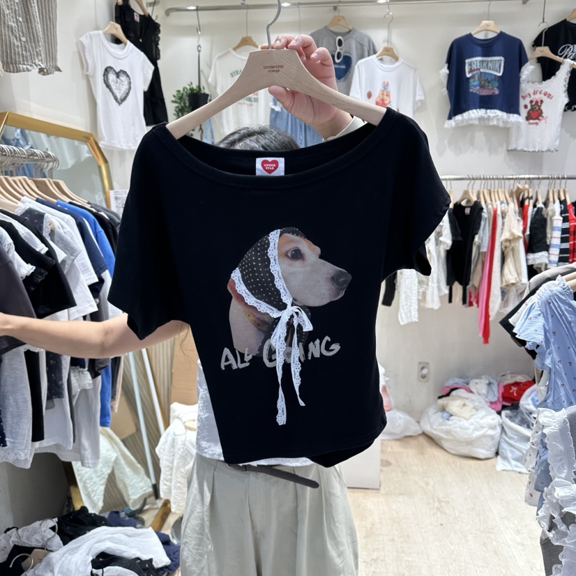 UNDERSTAR_VINTAGE東大門代購女裝新品真品熱賣T恤狗狗蕾絲UNDERSTAR_VINTAGET恤圖色1