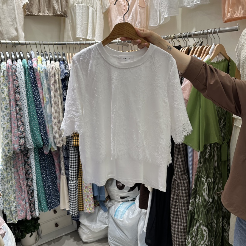 BIKINI東大門代購女裝新品真品熱賣推薦時尚26春夏T恤蕾絲層疊BIKINIT恤圖色2