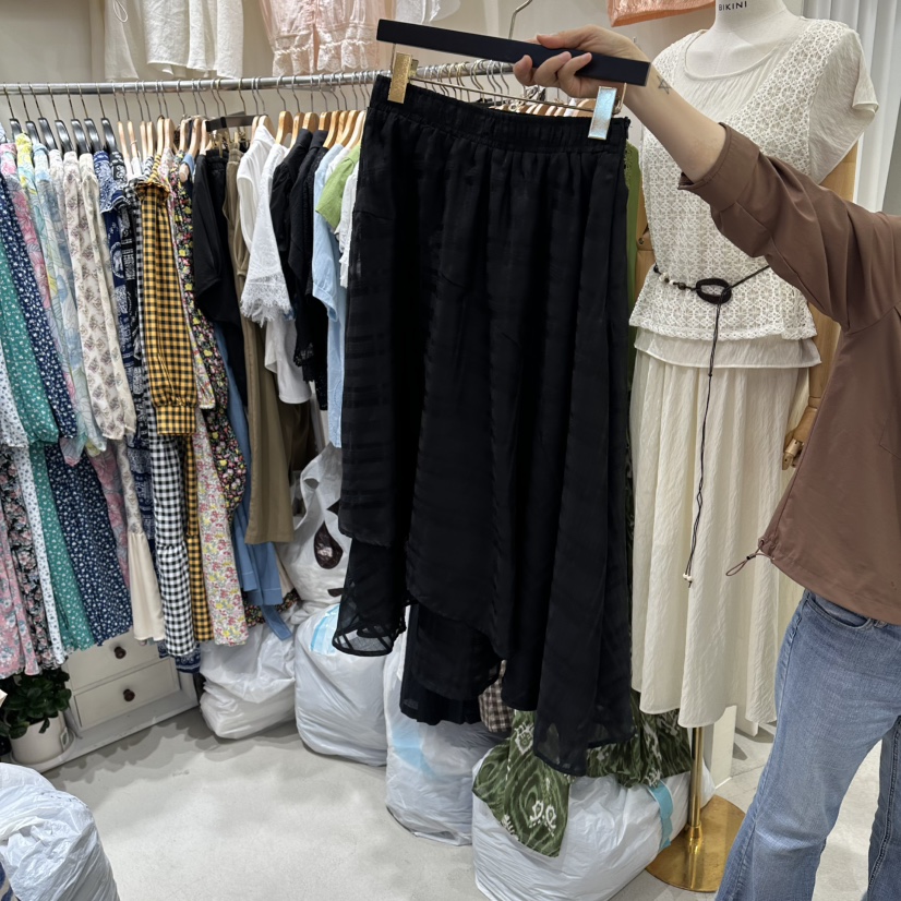 BIKINI東大門代購女裝新品推薦真品休閑熱賣長裙格子透明BIKINI長裙