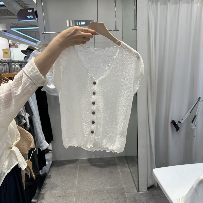 ELAN東大門直郵女裝新品休閑時尚針織衫褶皺開衫無袖紐扣ELAN針織衫圖色1