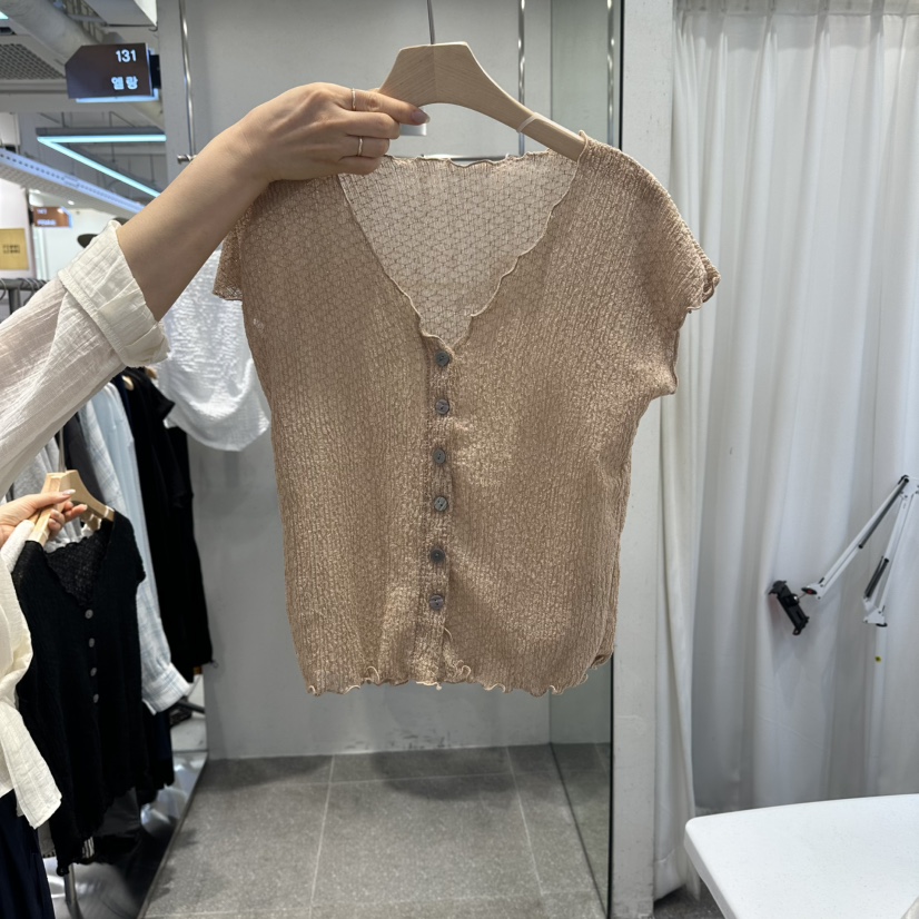 ELAN東大門直郵女裝新品休閑時尚針織衫褶皺開衫無袖紐扣ELAN針織衫圖色2