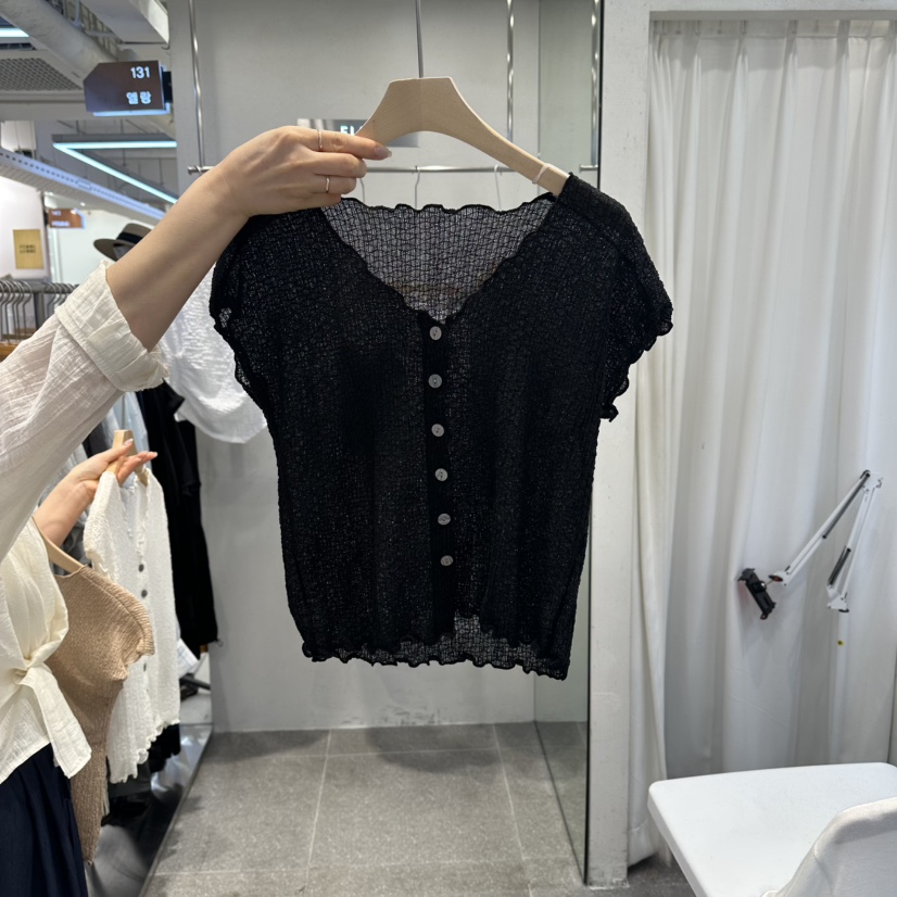 ELAN東大門直郵女裝新品休閑時尚針織衫褶皺開衫無袖紐扣ELAN針織衫圖色3