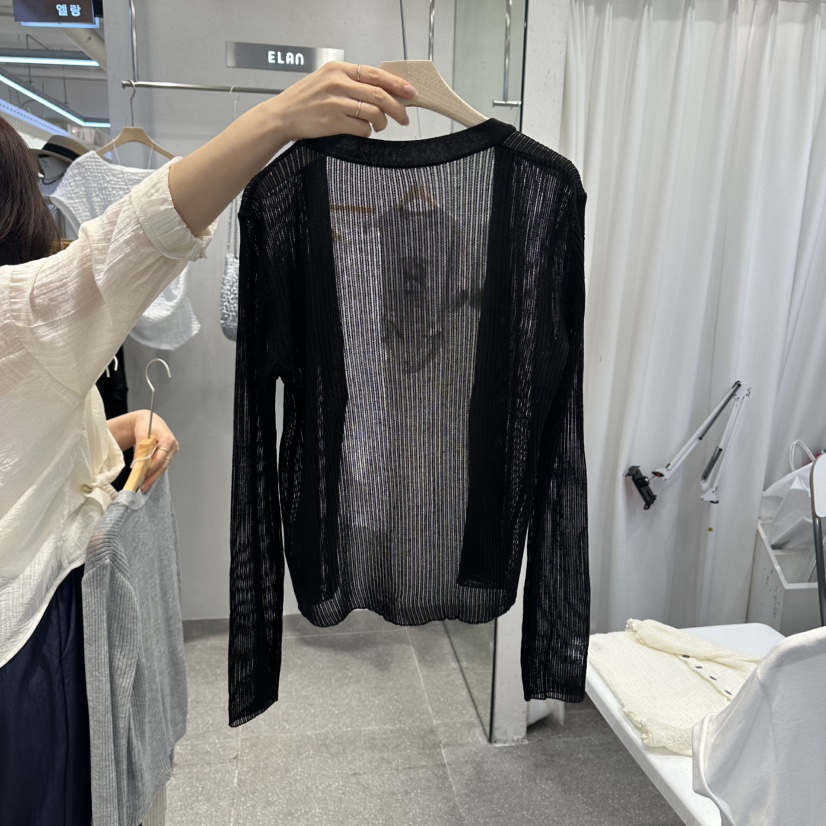 ELAN東大門實拍女裝新品時尚26春夏人氣推薦針織衫透視開衫ELAN針織衫