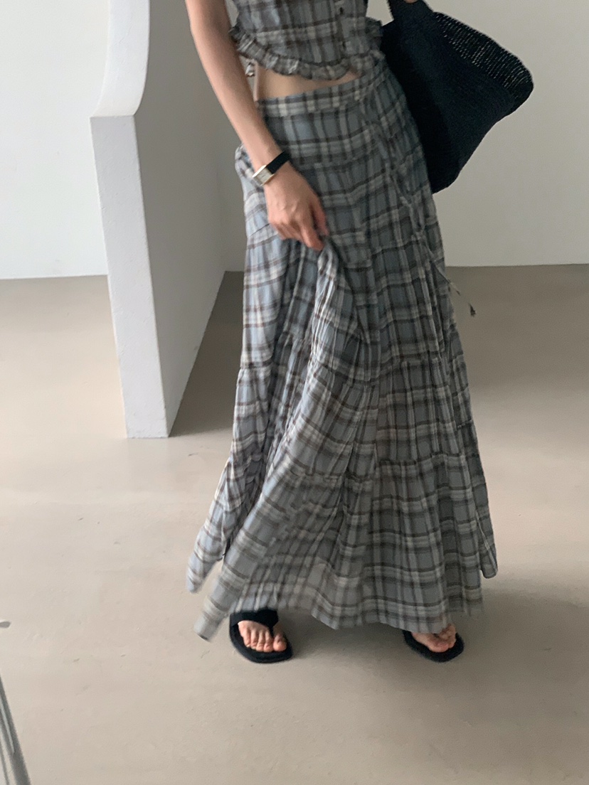 VERANDA韓國代購女士新品熱賣真品職業休閑吊帶背心格子褶裥VERANDA吊帶/背心