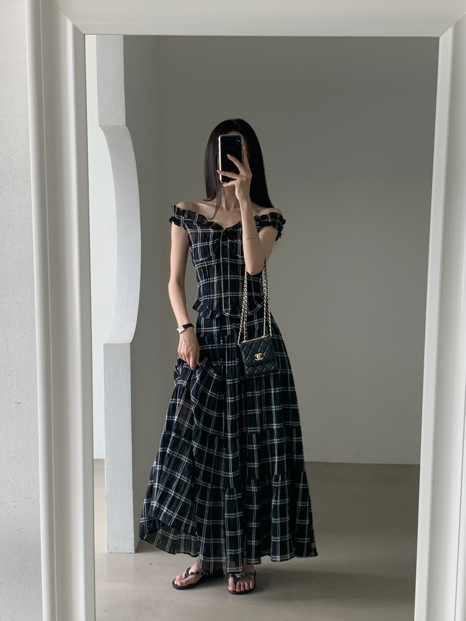 VERANDA韓國代購女士新品熱賣真品職業休閑吊帶背心格子褶裥VERANDA吊帶/背心