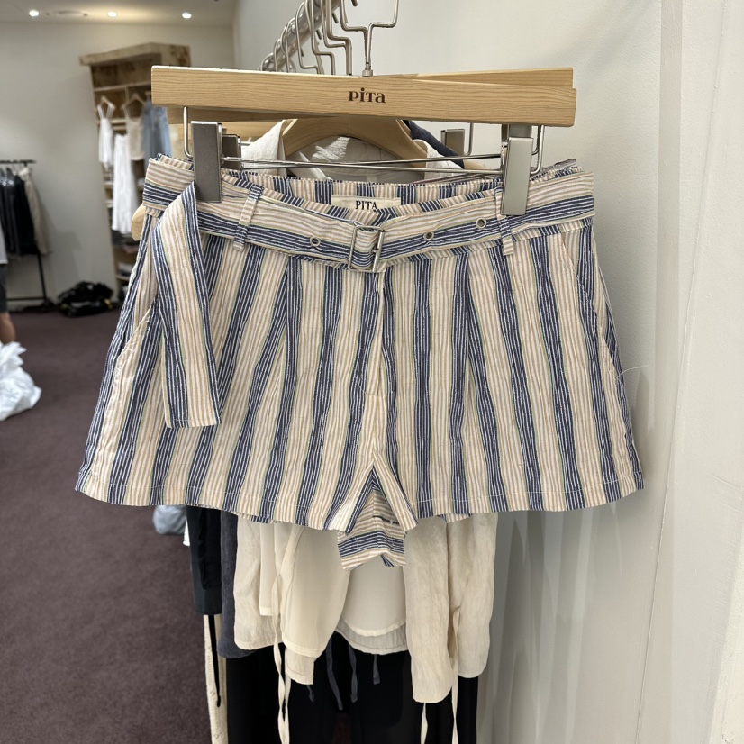 PITA/THEVERLIN韓國直郵女裝新品26夏季短褲含腰帶系帶條紋PITA/THEVERLIN短褲圖色2