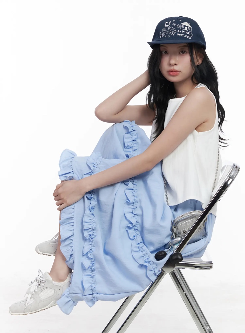 LETAILOR韓國代購女裝新款推薦時尚真品人氣休閑長裙褶邊LETAILOR長裙