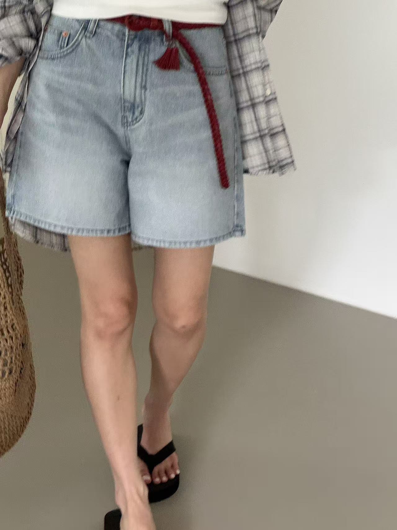 DOUBLEIN韓國直郵女士新品休閑真品人氣短褲不含腰帶磨毛DOUBLEIN短褲圖色1
