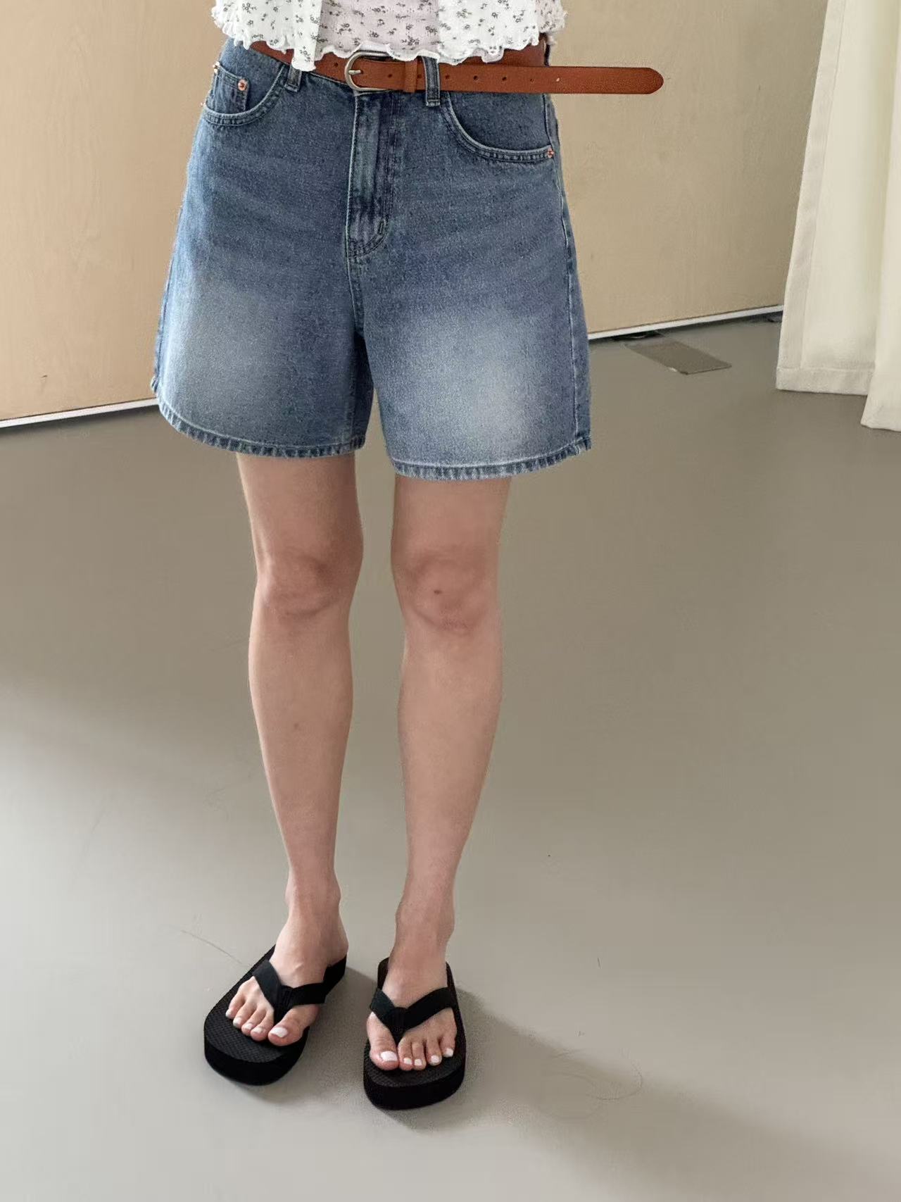 DOUBLEIN韓國直郵女士新品休閑真品人氣短褲不含腰帶磨毛DOUBLEIN短褲圖色2