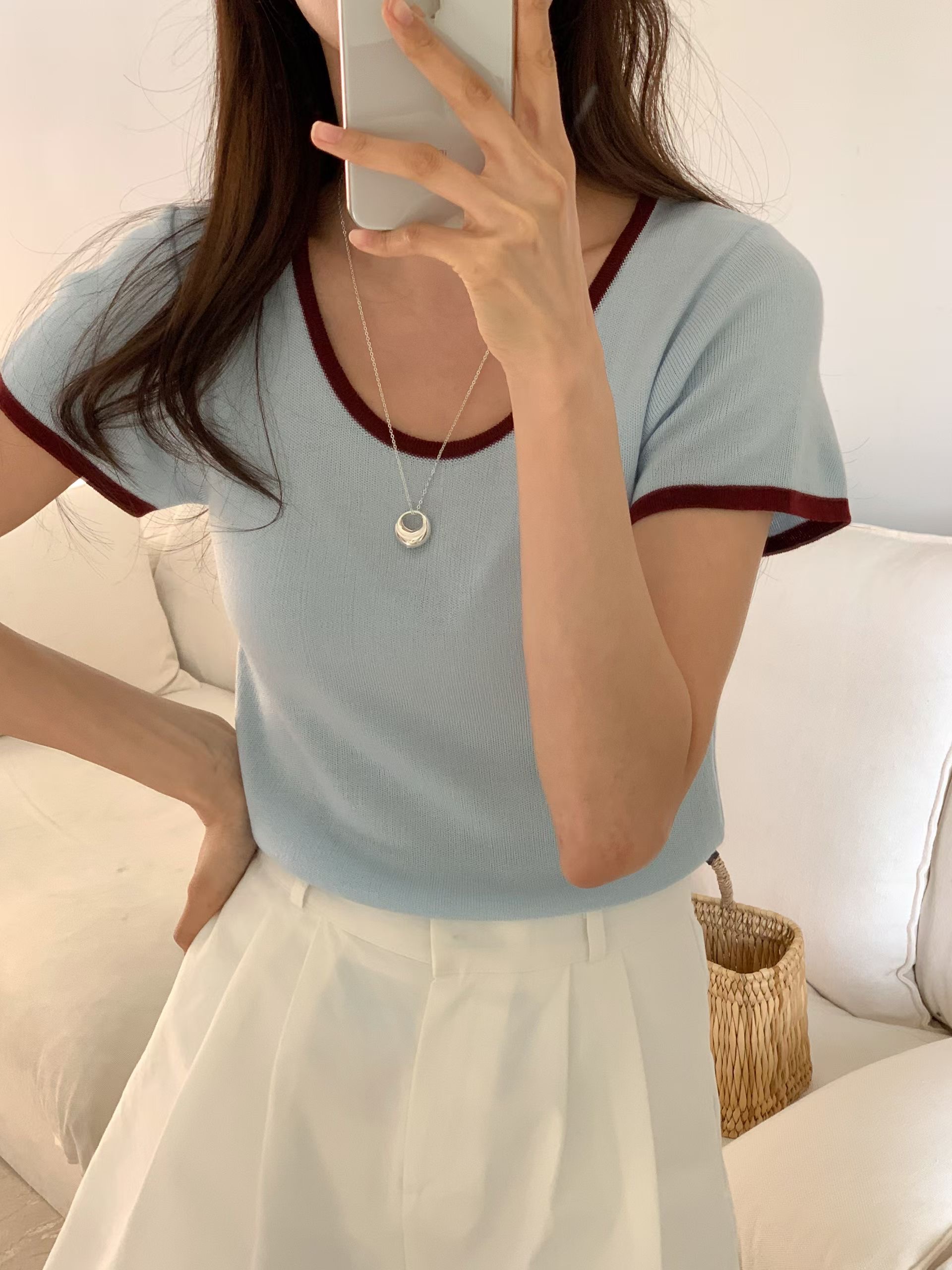 BABY SALON東大門直郵女士新款職業熱賣時尚26春夏T恤撞色BABY SALONT恤