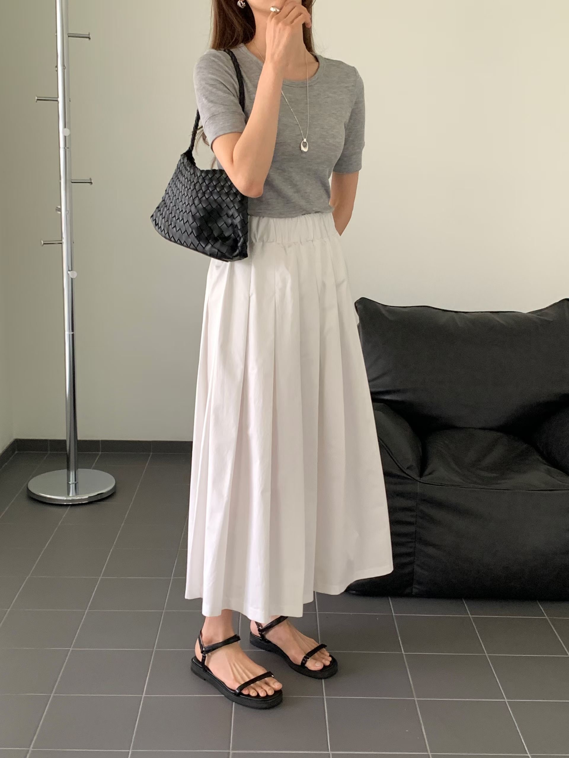 BABY SALON韓國直郵女士新款人氣熱賣職業休閑長裙喇叭褶裙BABY SALON長裙