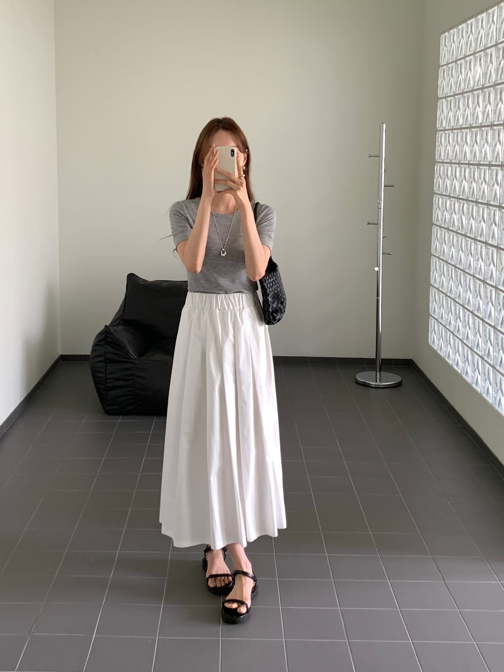 BABY SALON韓國直郵女士新款人氣熱賣職業休閑長裙喇叭褶裙BABY SALON長裙