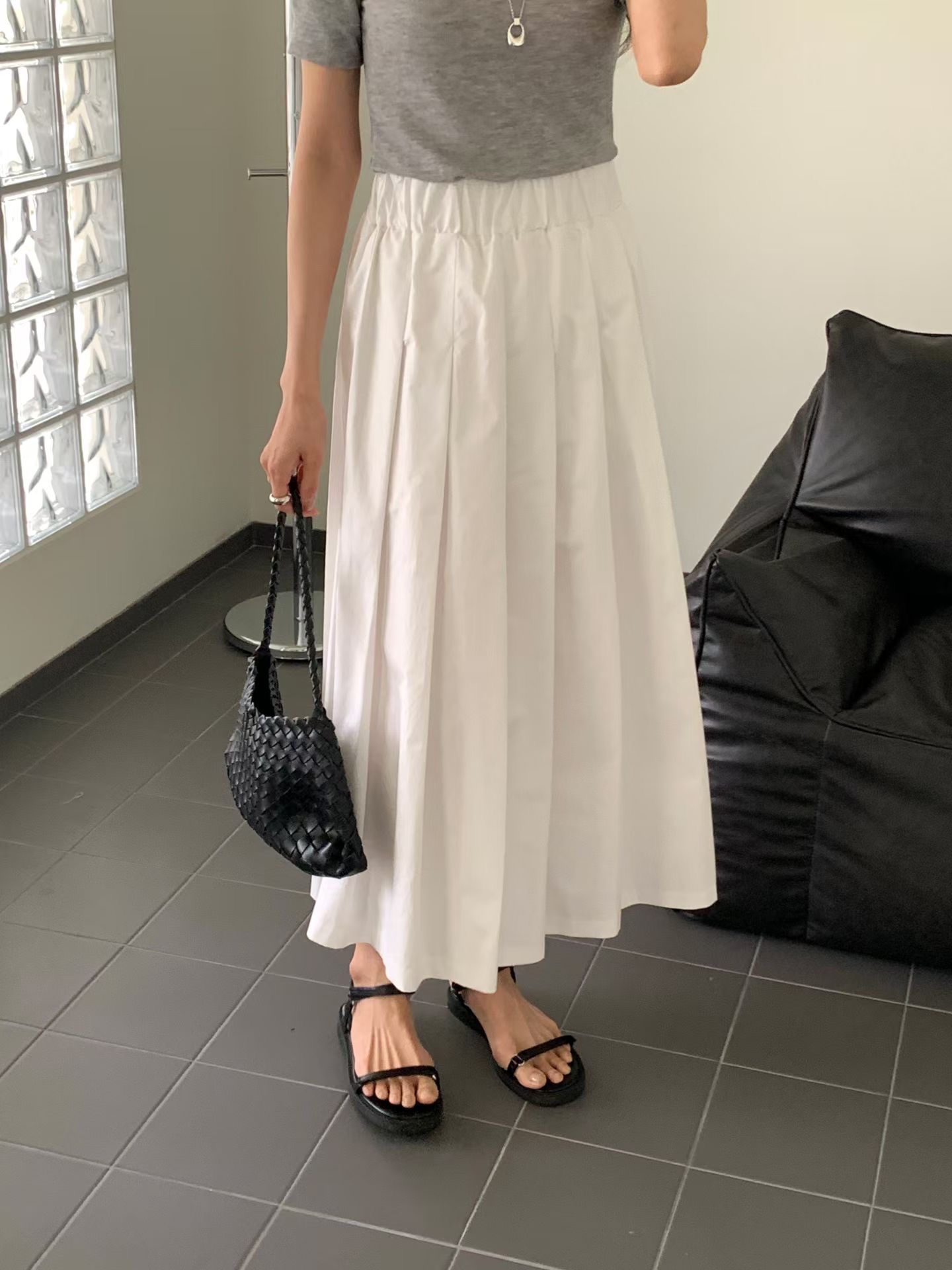 BABY SALON韓國直郵女士新款人氣熱賣職業休閑長裙喇叭褶裙BABY SALON長裙圖色2