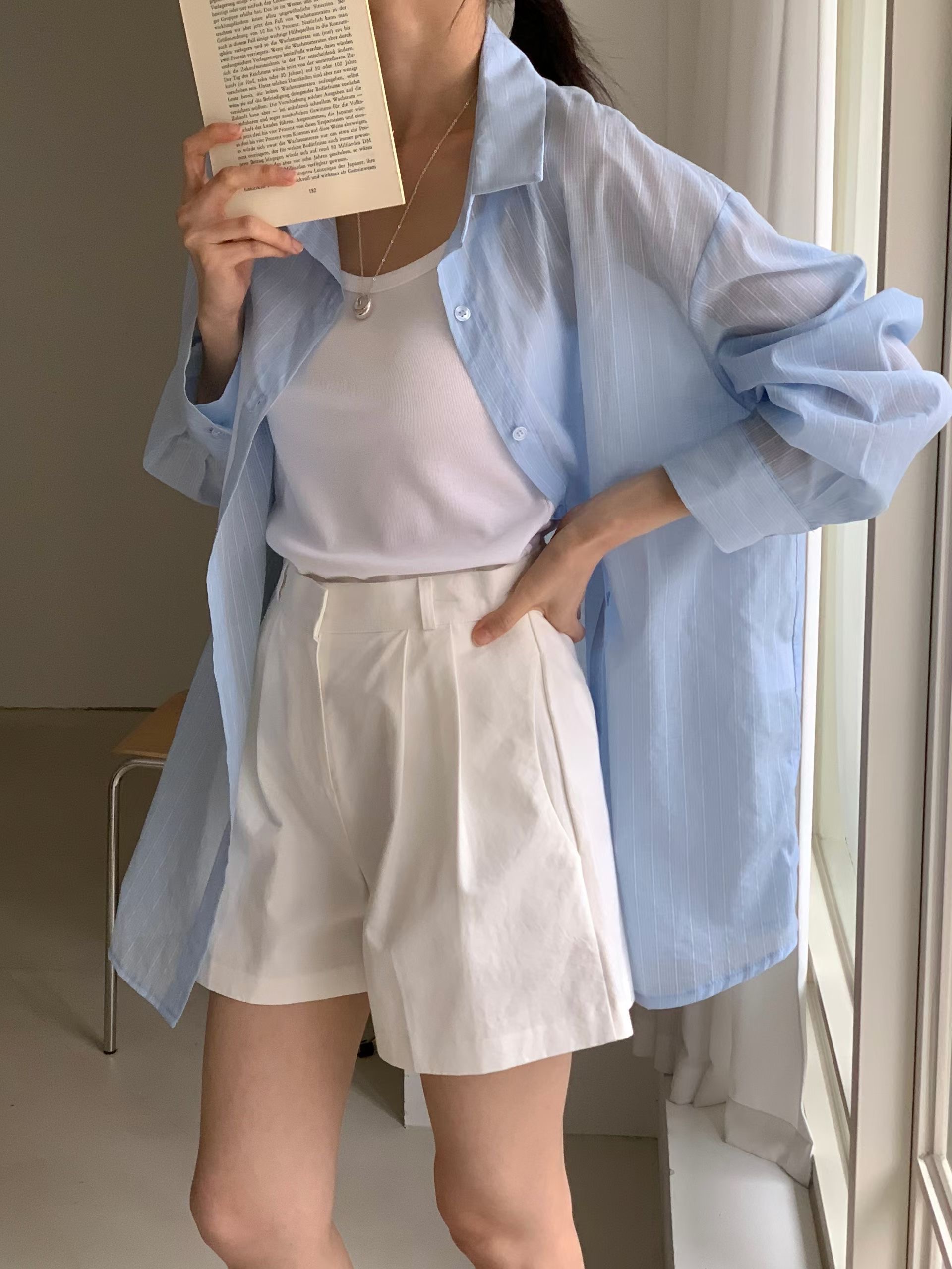BABY SALON東大門直郵女裝新款26夏季休閑襯衫蕾絲衫條紋BABY SALON襯衫/蕾絲衫圖色2