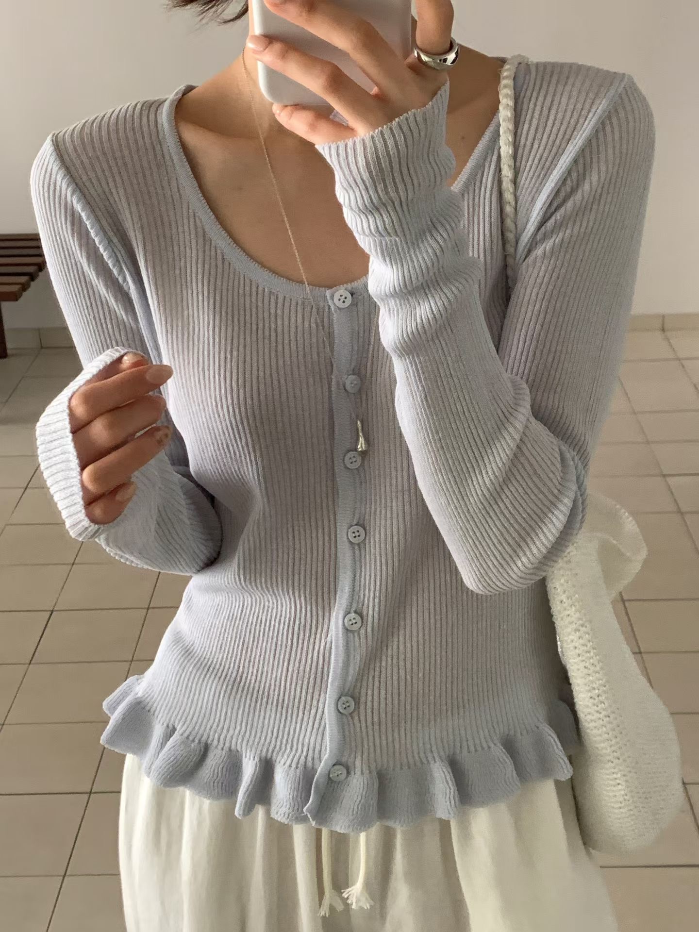 BABY SALON韓國直郵女裝新品休閑真品針織衫荷葉邊亞麻開衫BABY SALON針織衫圖色3