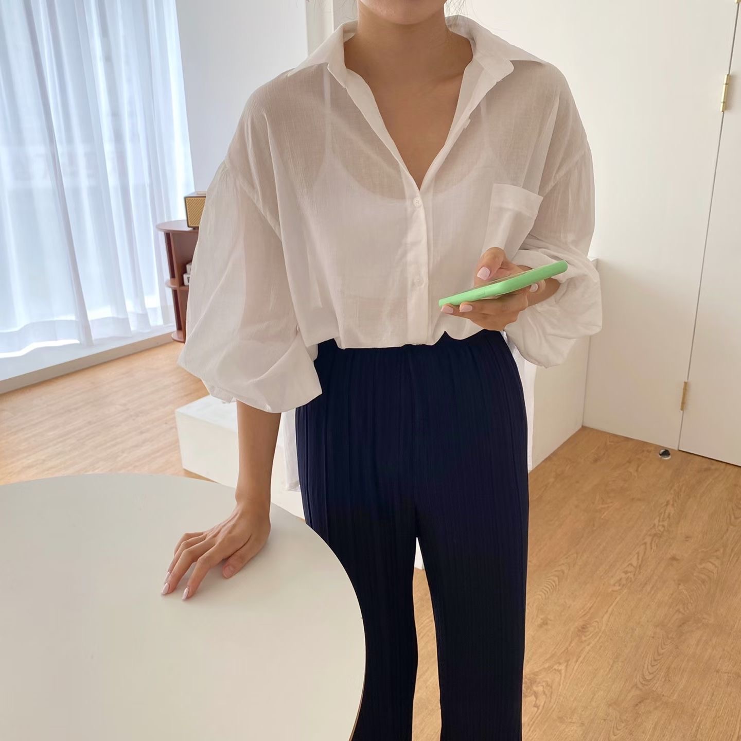 BABY SALON東大門直郵女裝新品休閑職業襯衫蕾絲衫褶皺露背BABY SALON襯衫/蕾絲衫圖色3
