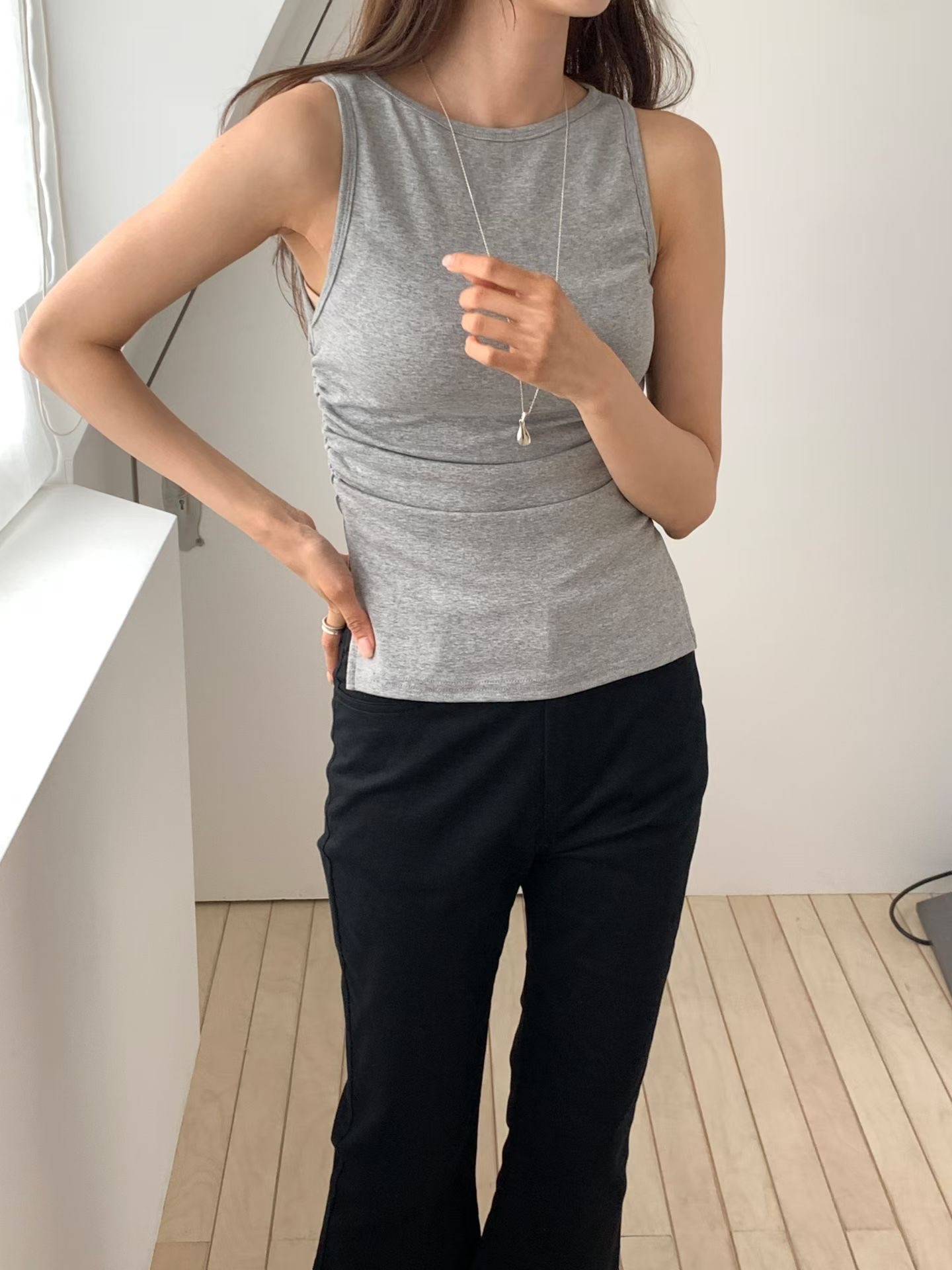 BABY SALON東大門直郵女裝新品時尚休閑吊帶背心褶皺無袖BABY SALON吊帶/背心圖色2