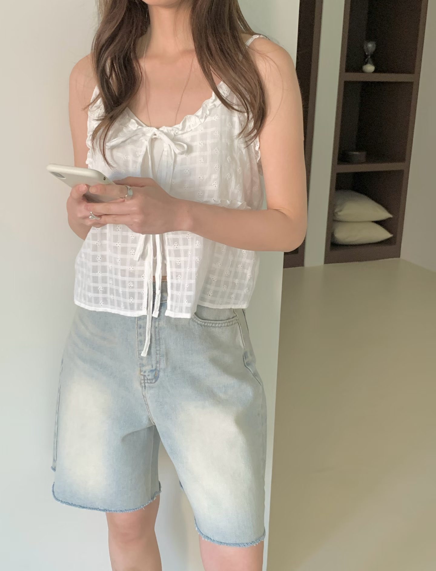 ONEMORETHING/GAMGAK韓國代購女士新品時尚吊帶背心褶邊ONEMORETHING/GAMGAK吊帶/背心