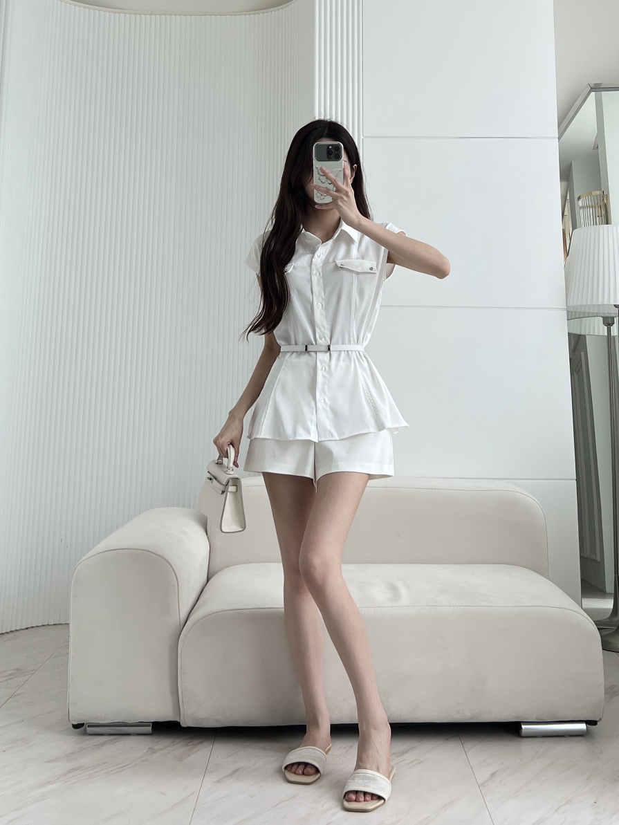 CLOTH東大門代購女裝新品時尚真品襯衫蕾絲衫含腰帶套裝緞面CLOTH襯衫/蕾絲衫