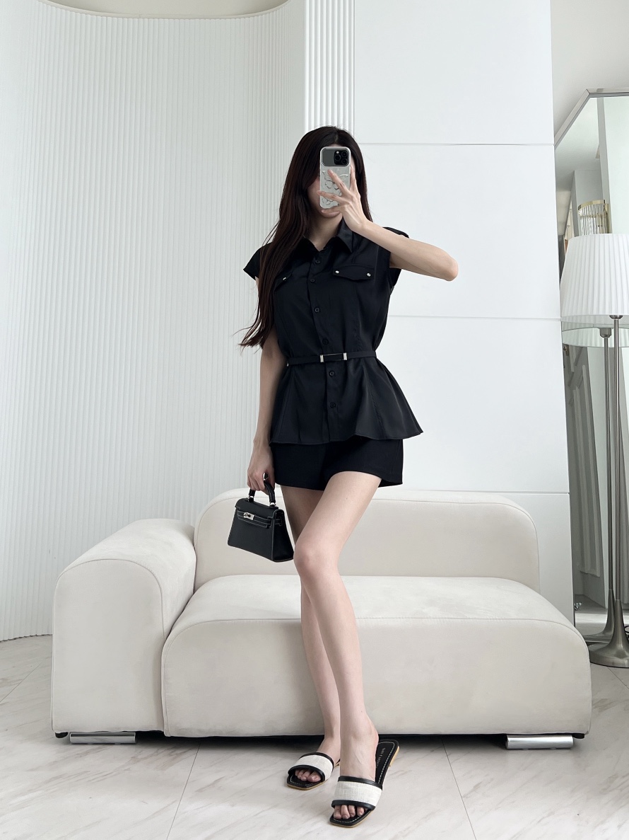 CLOTH東大門代購女裝新品時尚真品襯衫蕾絲衫含腰帶套裝緞面CLOTH襯衫/蕾絲衫