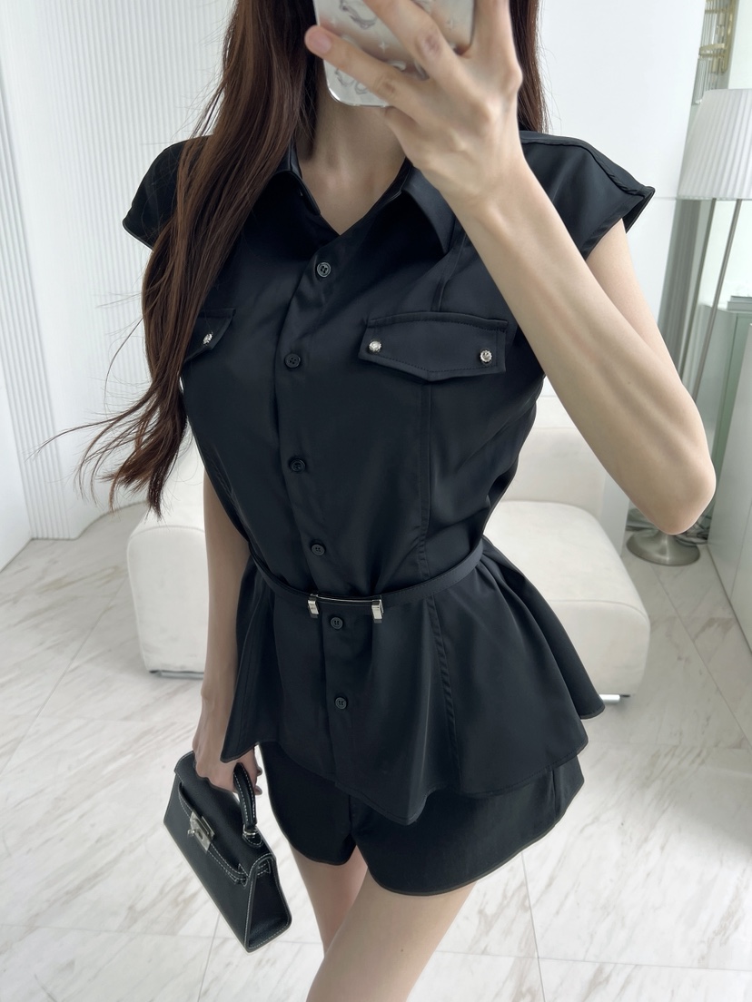 CLOTH東大門代購女裝新品時尚真品襯衫蕾絲衫含腰帶套裝緞面CLOTH襯衫/蕾絲衫