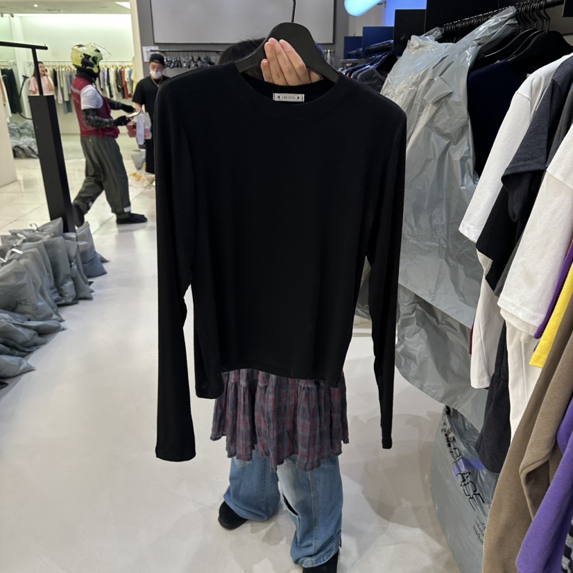 CREDITO韓國直郵女裝新品時尚休閑人氣26夏季熱賣長袖T恤CREDITO長袖T恤圖色3黑色
