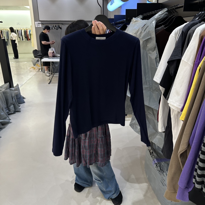 CREDITO韓國直郵女裝新品時尚休閑人氣26夏季熱賣長袖T恤CREDITO長袖T恤圖色5深藍色
