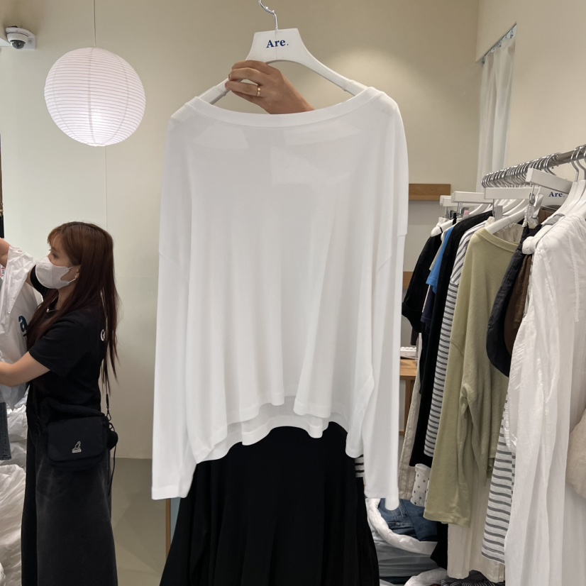 ARE韓國直郵女士新品時尚熱賣真品26夏季休閑長袖T恤船領ARE YOU/ARE長袖T恤圖色2