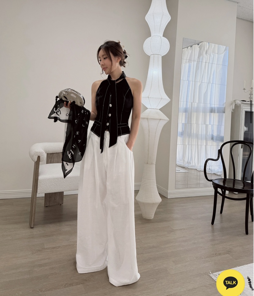 PAIRING韓國代購女士新品真品26夏季時尚休閑褲闊腿褲亞麻PAIRING休閑褲
