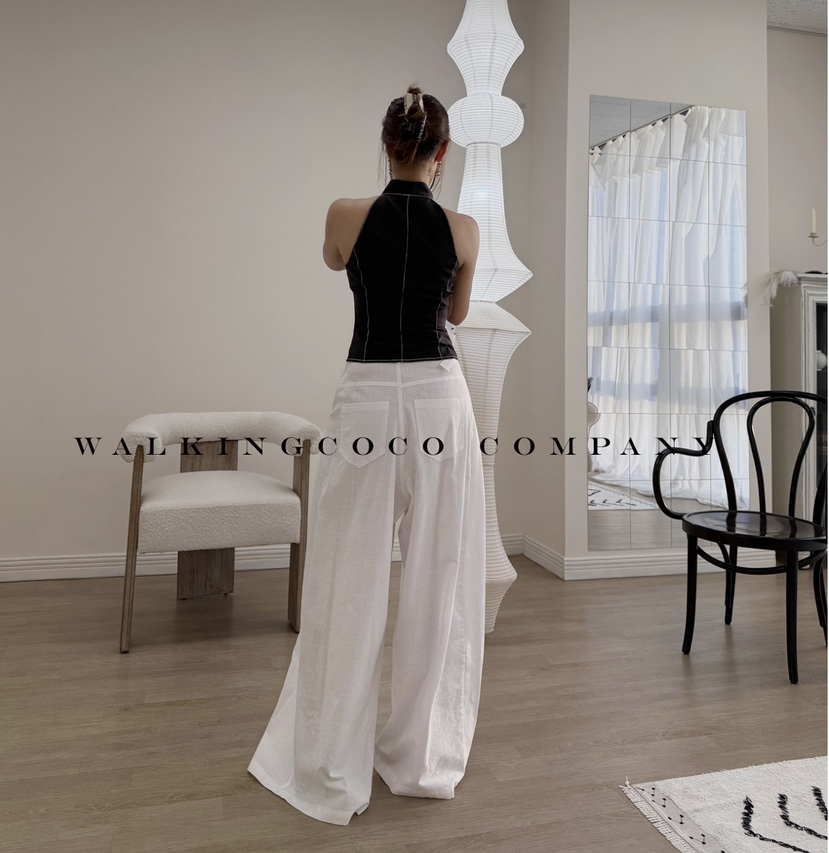 PAIRING韓國代購女士新品真品26夏季時尚休閑褲闊腿褲亞麻PAIRING休閑褲