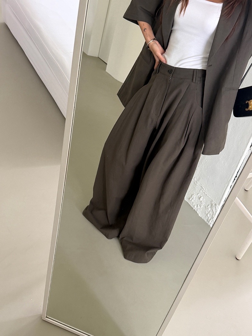PAIRING韓國代購女士新品真品26夏季時尚休閑褲闊腿褲亞麻PAIRING休閑褲