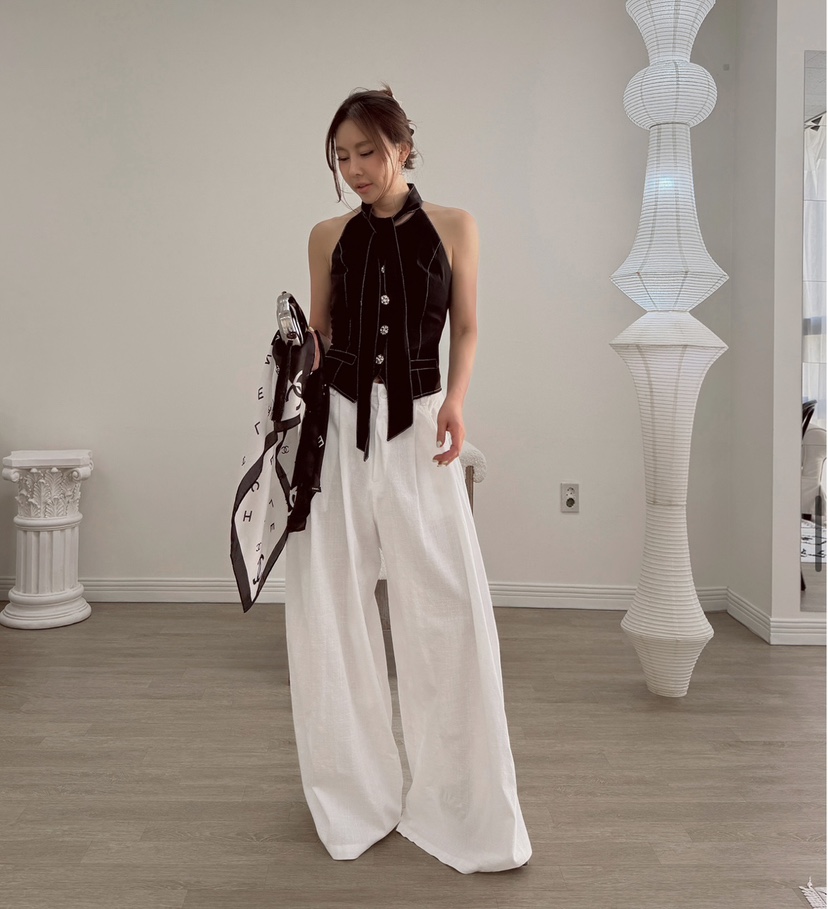 PAIRING韓國代購女士新品真品26夏季時尚休閑褲闊腿褲亞麻PAIRING休閑褲圖色2