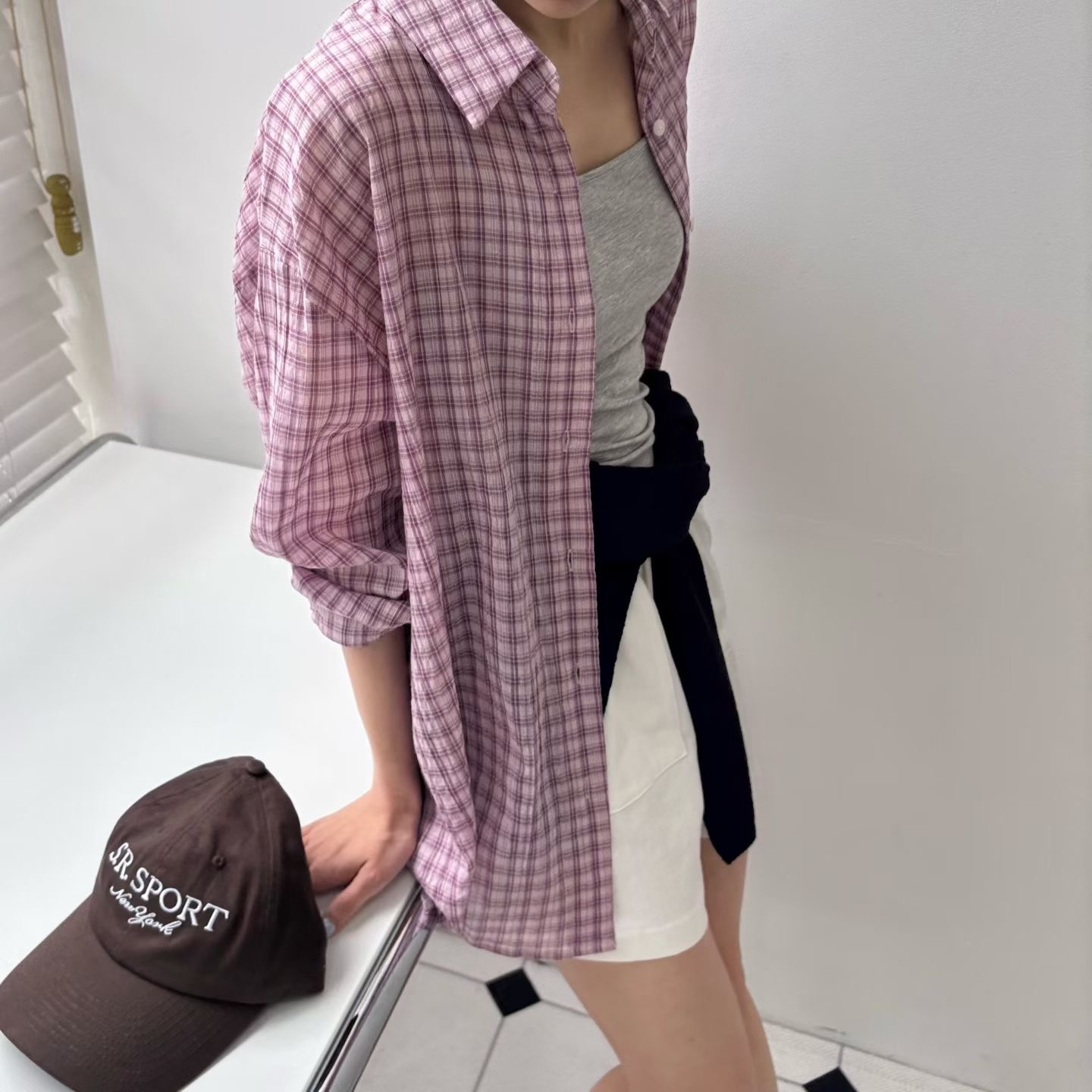 MINIMALGROUND/VIVAGLAM東大門直郵女士新款休閑襯衫蕾絲衫不含內搭格紋MINIMALGROUND/VIVAGLAM襯衫/蕾絲衫