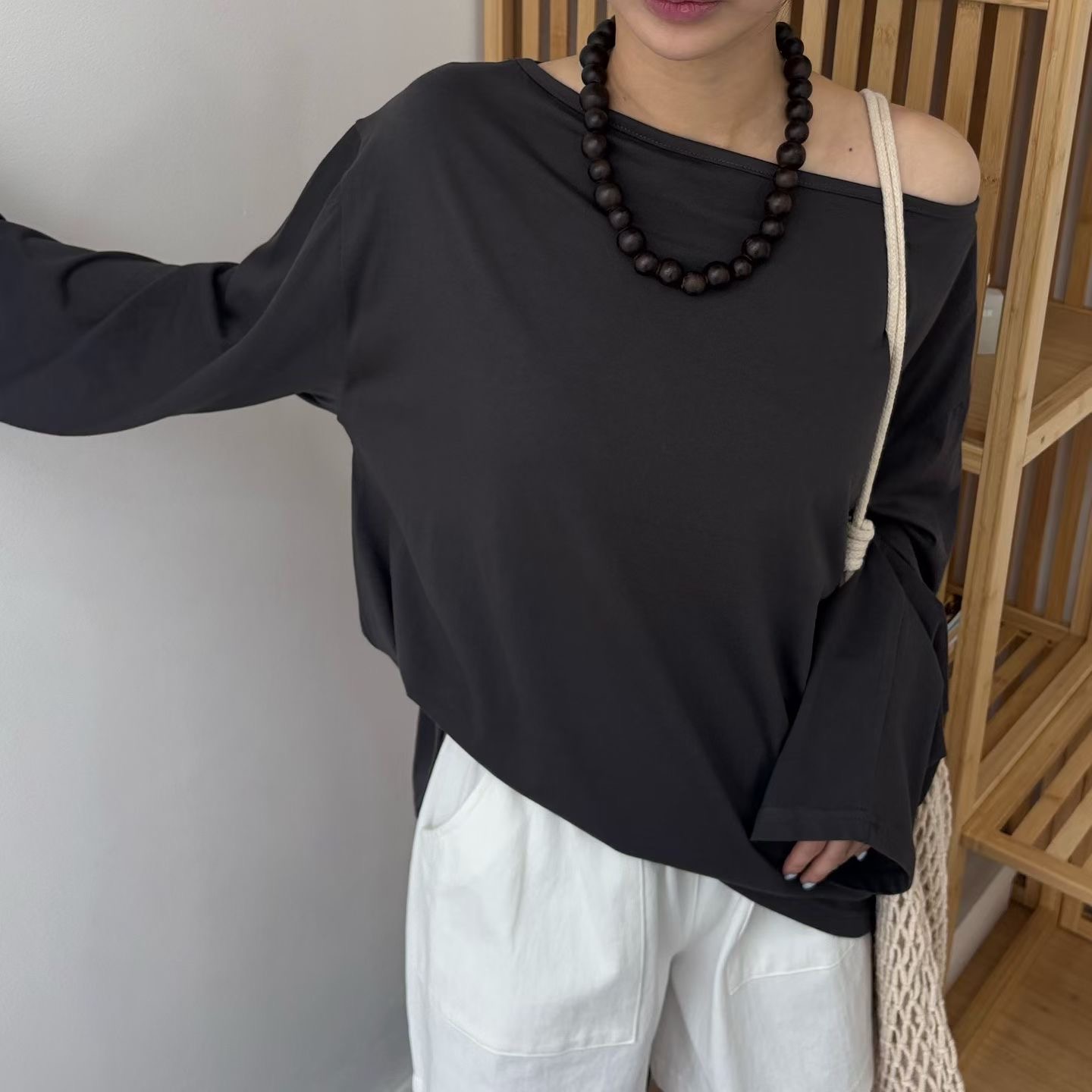 MINIMALGROUND/VIVAGLAM東大門代購女士新品時尚長袖T恤船領MINIMALGROUND/VIVAGLAM長袖T恤圖色3